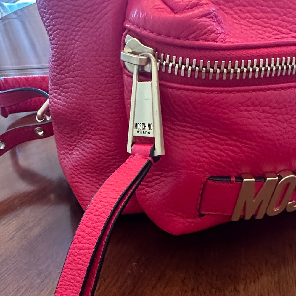 Moschino Red Genuine Leather Mini Backpack with Gold Hardware 9”x11”x5” - Picture 5 of 15